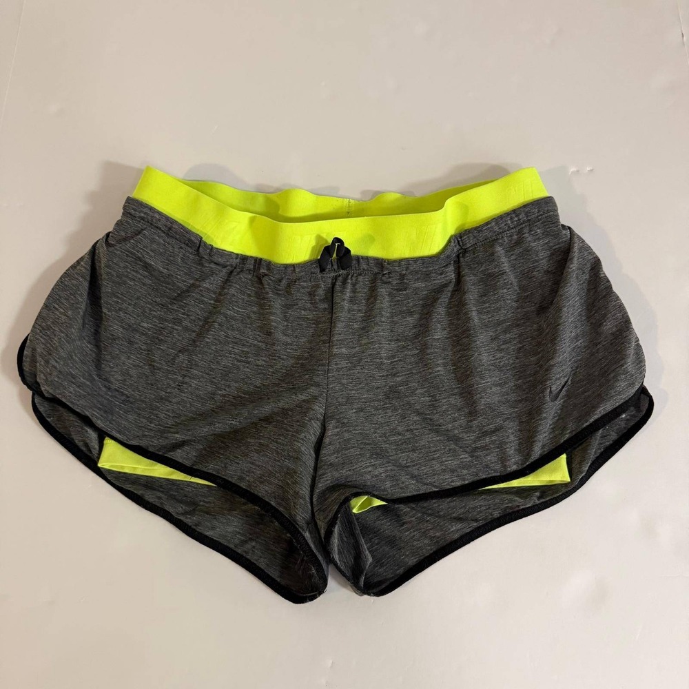 Nike Dri-FIT 2-in-1 Running Shorts Womens Small Gray Neon Yellow Workout Gym
